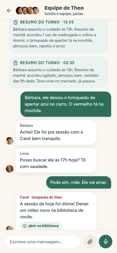 Chat da equipe com fotos e documentos
