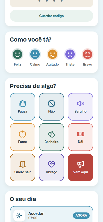 Modo criança do elo, com emoções e pedidos em figuras